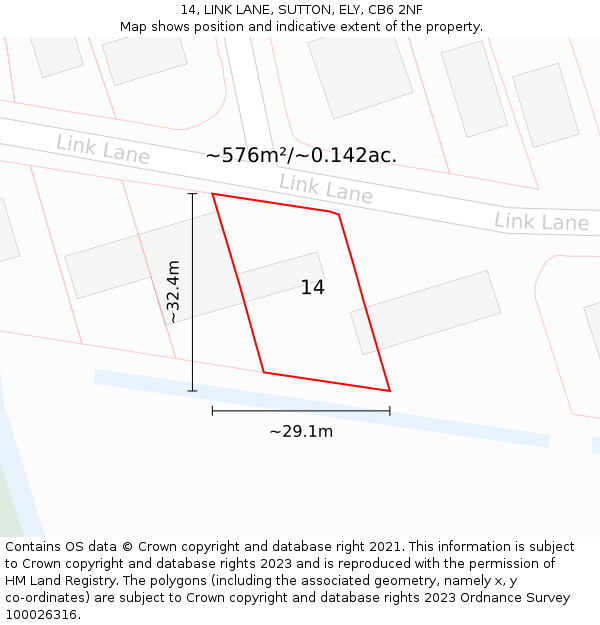 14, LINK LANE, SUTTON, ELY, CB6 2NF: Plot and title map