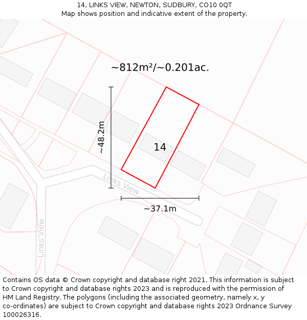 14, LINKS VIEW, NEWTON, SUDBURY, CO10 0QT: Plot and title map