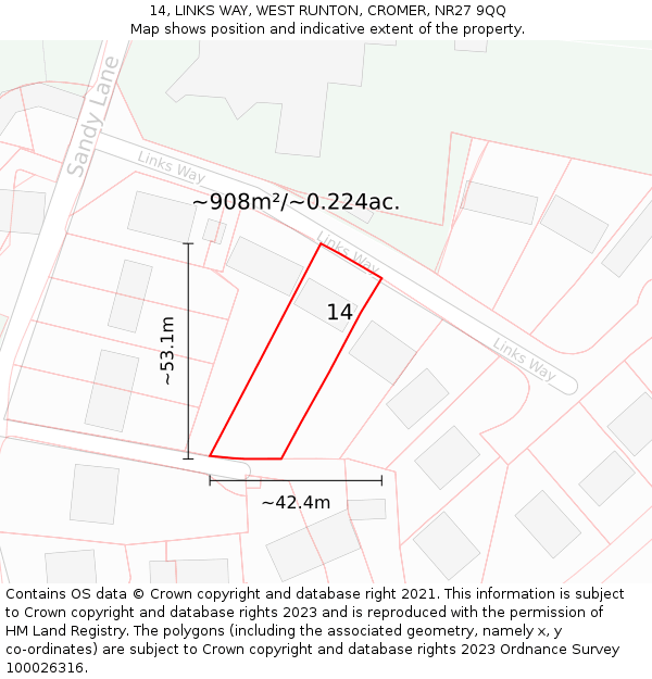 14, LINKS WAY, WEST RUNTON, CROMER, NR27 9QQ: Plot and title map