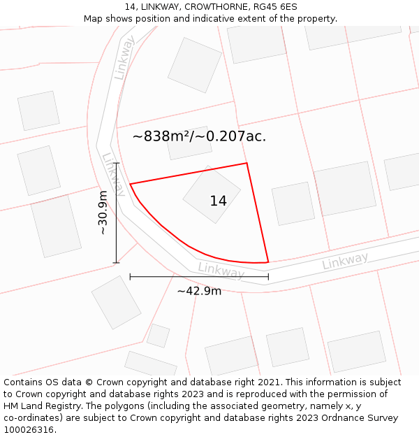 14, LINKWAY, CROWTHORNE, RG45 6ES: Plot and title map