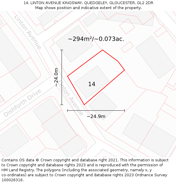 14, LINTON AVENUE KINGSWAY, QUEDGELEY, GLOUCESTER, GL2 2DR: Plot and title map