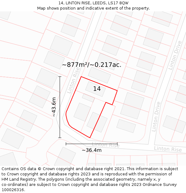 14, LINTON RISE, LEEDS, LS17 8QW: Plot and title map