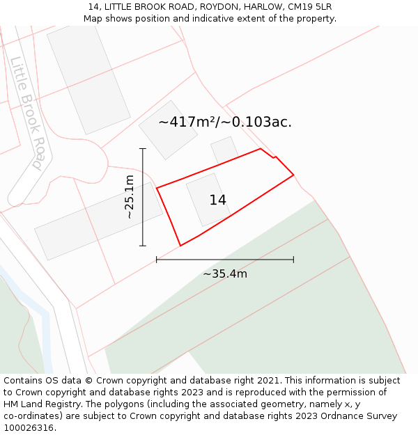 14, LITTLE BROOK ROAD, ROYDON, HARLOW, CM19 5LR: Plot and title map