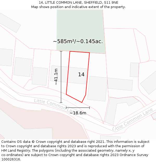 14, LITTLE COMMON LANE, SHEFFIELD, S11 9NE: Plot and title map