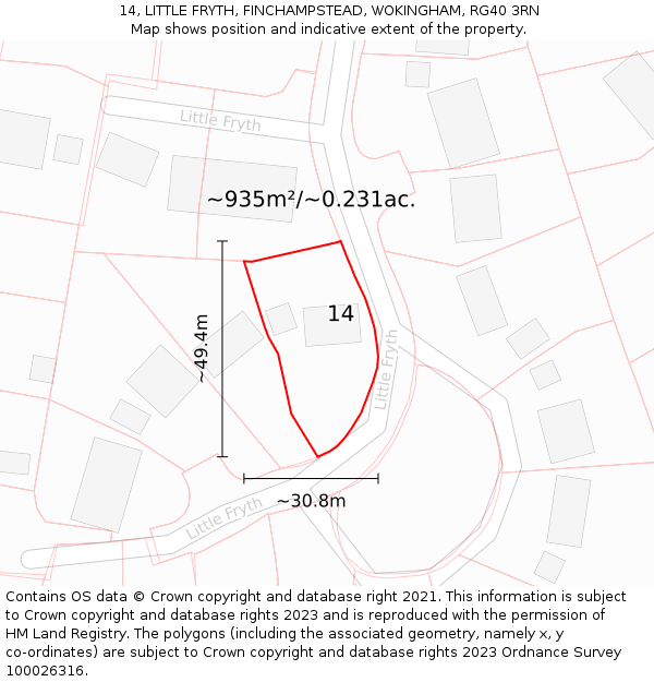 14, LITTLE FRYTH, FINCHAMPSTEAD, WOKINGHAM, RG40 3RN: Plot and title map