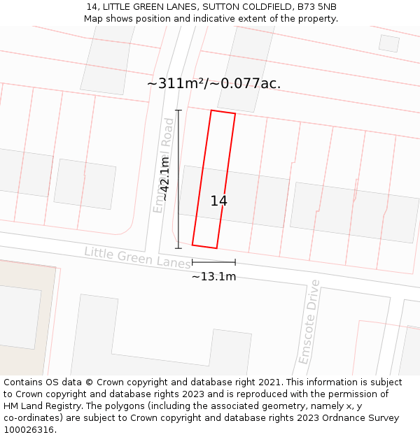 14, LITTLE GREEN LANES, SUTTON COLDFIELD, B73 5NB: Plot and title map