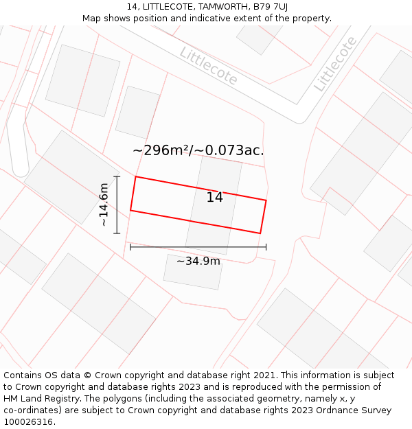 14, LITTLECOTE, TAMWORTH, B79 7UJ: Plot and title map
