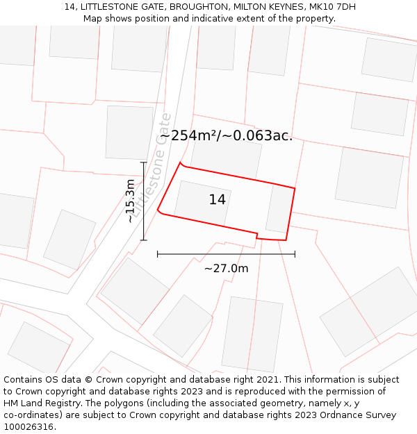 14, LITTLESTONE GATE, BROUGHTON, MILTON KEYNES, MK10 7DH: Plot and title map