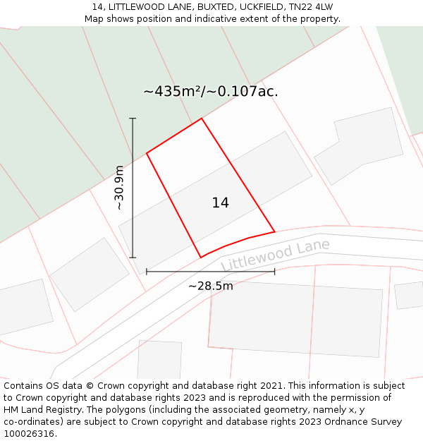 14, LITTLEWOOD LANE, BUXTED, UCKFIELD, TN22 4LW: Plot and title map