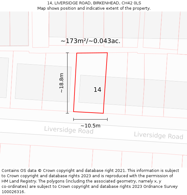 14, LIVERSIDGE ROAD, BIRKENHEAD, CH42 0LS: Plot and title map
