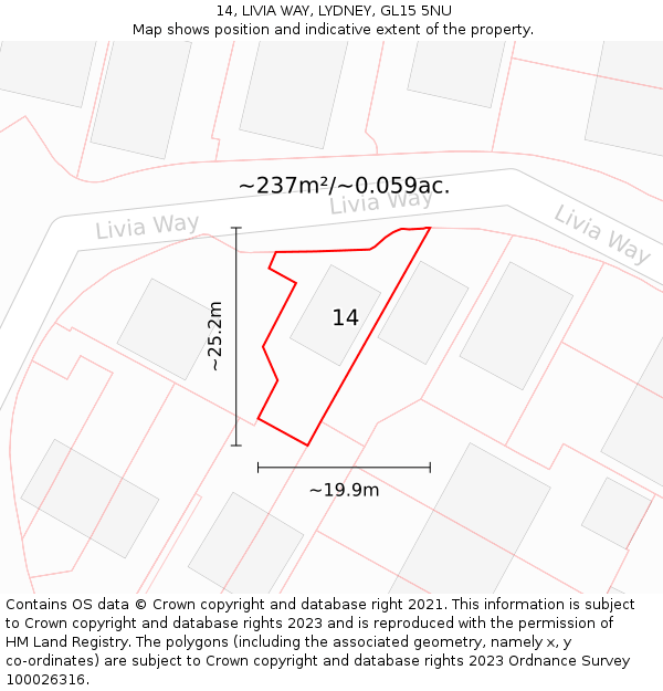 14, LIVIA WAY, LYDNEY, GL15 5NU: Plot and title map