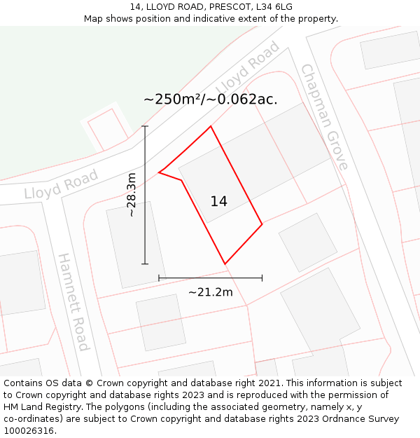 14, LLOYD ROAD, PRESCOT, L34 6LG: Plot and title map