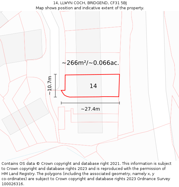 14, LLWYN COCH, BRIDGEND, CF31 5BJ: Plot and title map