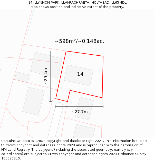14, LLYNNON PARK, LLANFACHRAETH, HOLYHEAD, LL65 4DL: Plot and title map