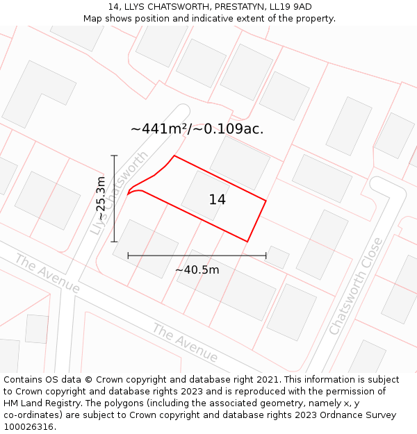 14, LLYS CHATSWORTH, PRESTATYN, LL19 9AD: Plot and title map