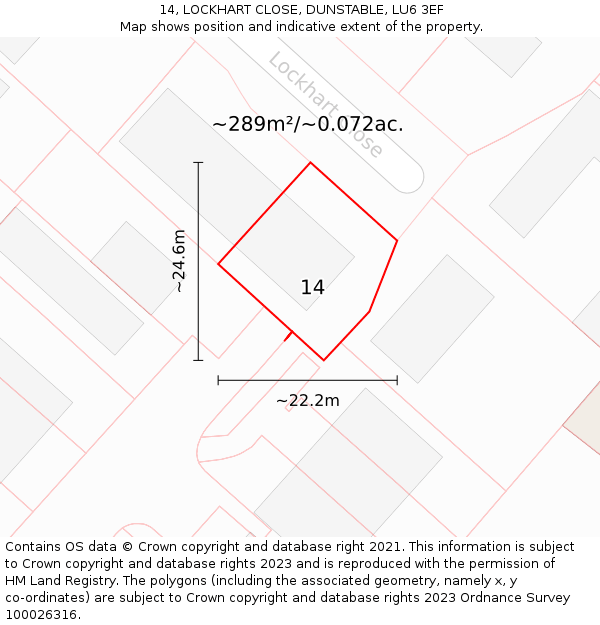 14, LOCKHART CLOSE, DUNSTABLE, LU6 3EF: Plot and title map