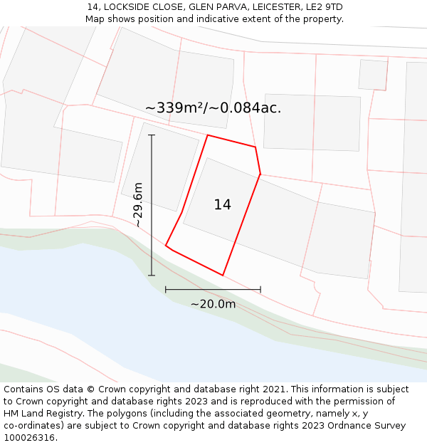 14, LOCKSIDE CLOSE, GLEN PARVA, LEICESTER, LE2 9TD: Plot and title map