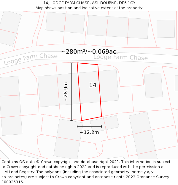 14, LODGE FARM CHASE, ASHBOURNE, DE6 1GY: Plot and title map