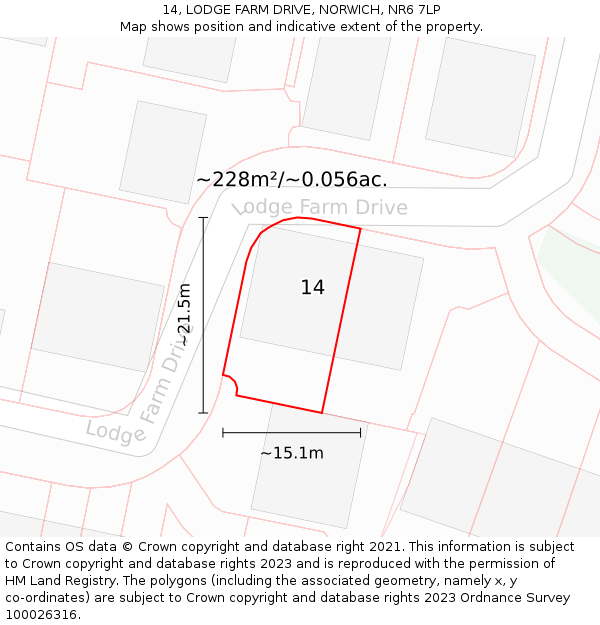 14, LODGE FARM DRIVE, NORWICH, NR6 7LP: Plot and title map