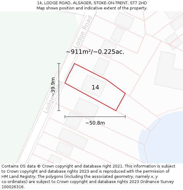 14, LODGE ROAD, ALSAGER, STOKE-ON-TRENT, ST7 2HD: Plot and title map