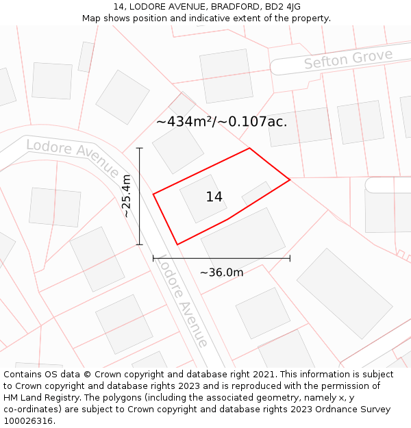 14, LODORE AVENUE, BRADFORD, BD2 4JG: Plot and title map