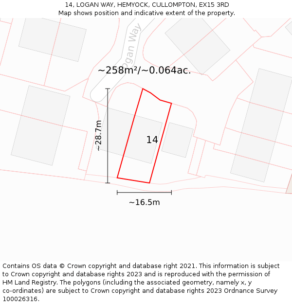 14, LOGAN WAY, HEMYOCK, CULLOMPTON, EX15 3RD: Plot and title map