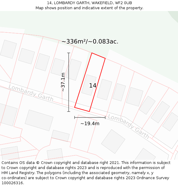 14, LOMBARDY GARTH, WAKEFIELD, WF2 0UB: Plot and title map