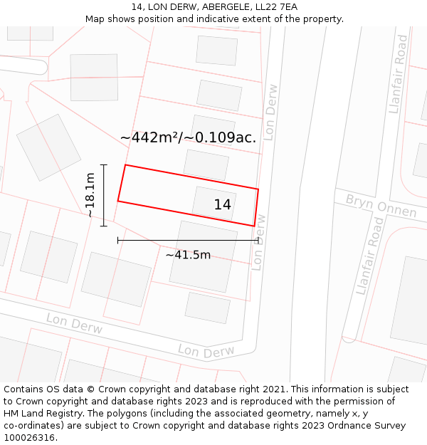 14, LON DERW, ABERGELE, LL22 7EA: Plot and title map