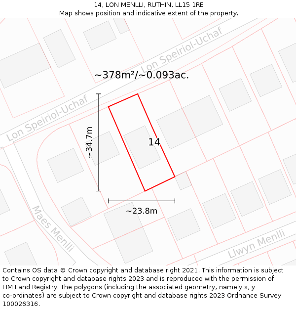 14, LON MENLLI, RUTHIN, LL15 1RE: Plot and title map
