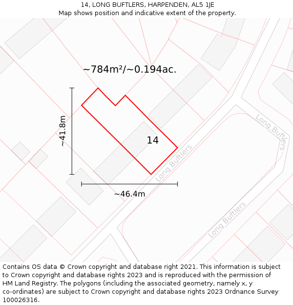 14, LONG BUFTLERS, HARPENDEN, AL5 1JE: Plot and title map