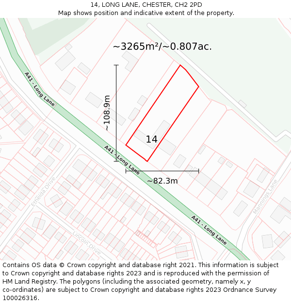 14, LONG LANE, CHESTER, CH2 2PD: Plot and title map