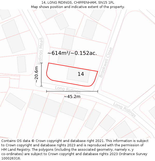 14, LONG RIDINGS, CHIPPENHAM, SN15 1PL: Plot and title map