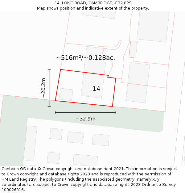 14, LONG ROAD, CAMBRIDGE, CB2 8PS: Plot and title map