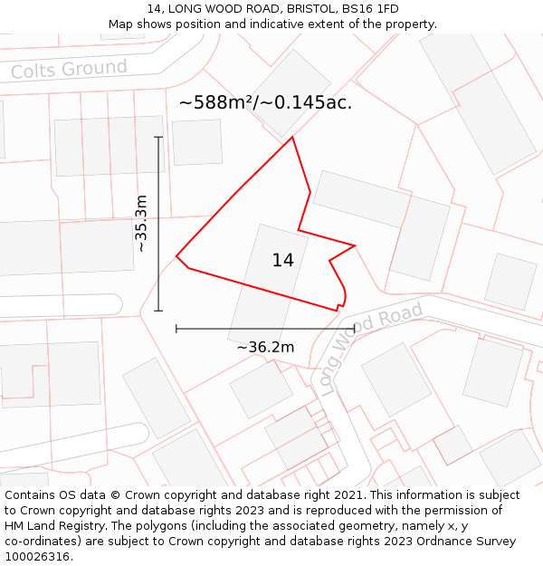 14, LONG WOOD ROAD, BRISTOL, BS16 1FD: Plot and title map