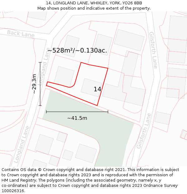 14, LONGLAND LANE, WHIXLEY, YORK, YO26 8BB: Plot and title map