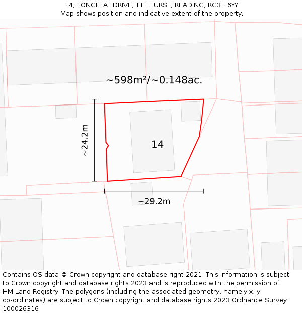 14, LONGLEAT DRIVE, TILEHURST, READING, RG31 6YY: Plot and title map