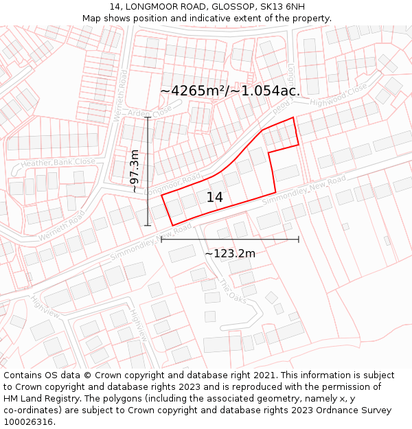14, LONGMOOR ROAD, GLOSSOP, SK13 6NH: Plot and title map