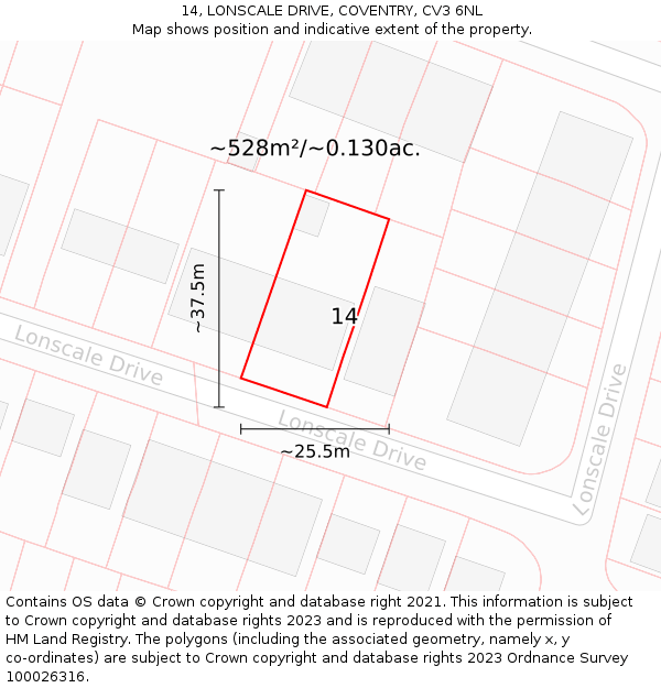 14, LONSCALE DRIVE, COVENTRY, CV3 6NL: Plot and title map