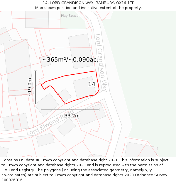 14, LORD GRANDISON WAY, BANBURY, OX16 1EP: Plot and title map
