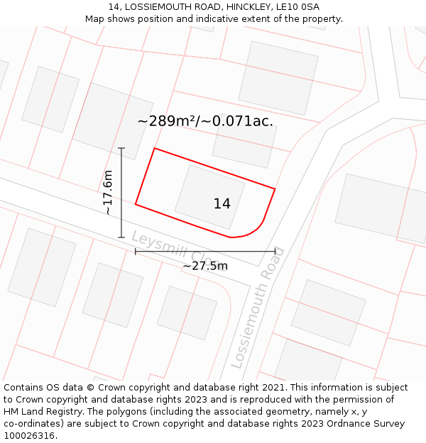 14, LOSSIEMOUTH ROAD, HINCKLEY, LE10 0SA: Plot and title map
