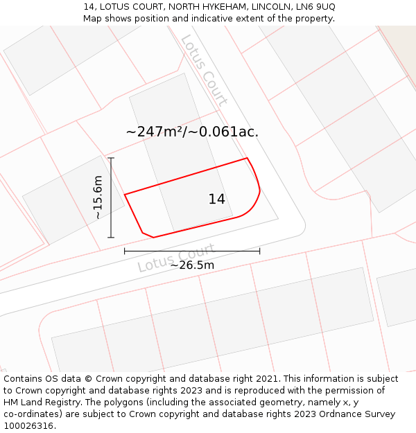 14, LOTUS COURT, NORTH HYKEHAM, LINCOLN, LN6 9UQ: Plot and title map