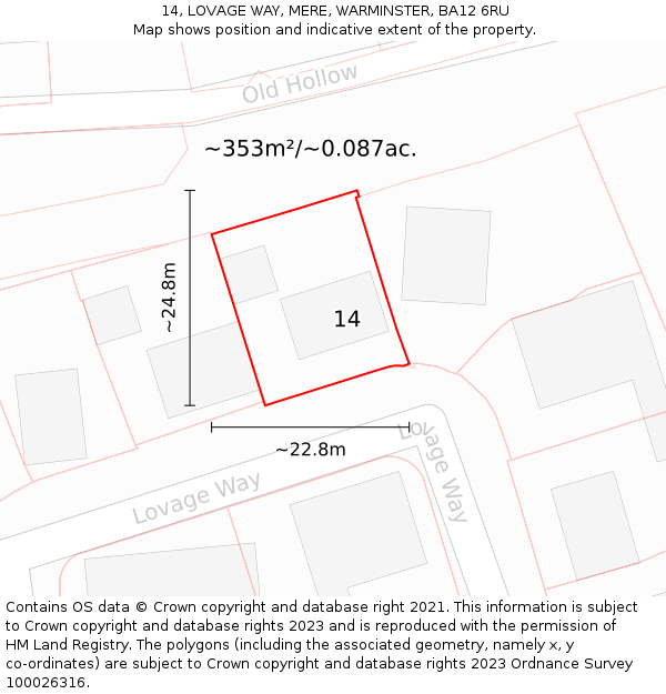 14, LOVAGE WAY, MERE, WARMINSTER, BA12 6RU: Plot and title map
