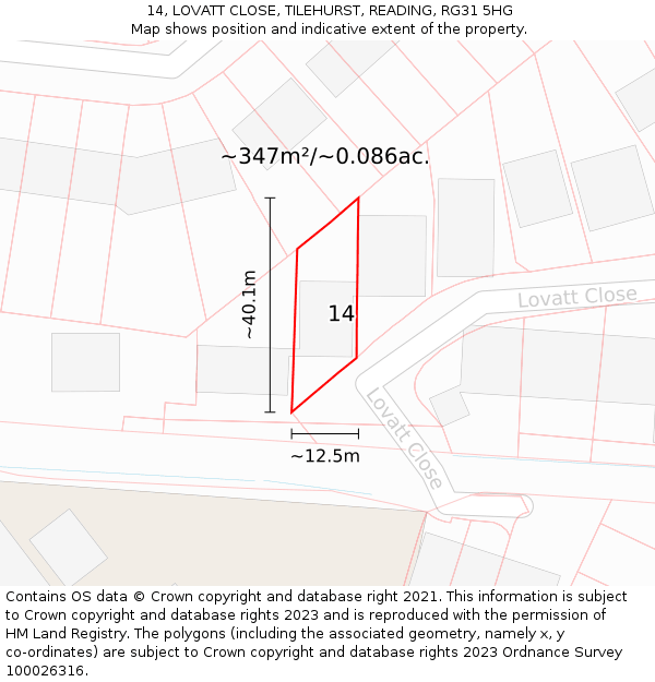 14, LOVATT CLOSE, TILEHURST, READING, RG31 5HG: Plot and title map