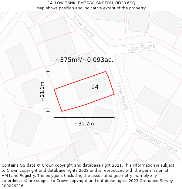 14, LOW BANK, EMBSAY, SKIPTON, BD23 6SQ: Plot and title map