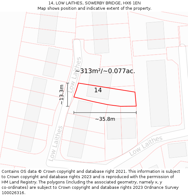 14, LOW LAITHES, SOWERBY BRIDGE, HX6 1EN: Plot and title map