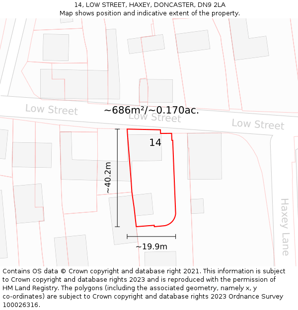 14, LOW STREET, HAXEY, DONCASTER, DN9 2LA: Plot and title map