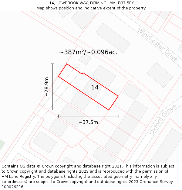 14, LOWBROOK WAY, BIRMINGHAM, B37 5PY: Plot and title map