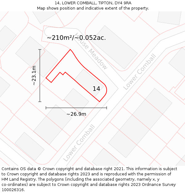 14, LOWER COMBALL, TIPTON, DY4 9RA: Plot and title map