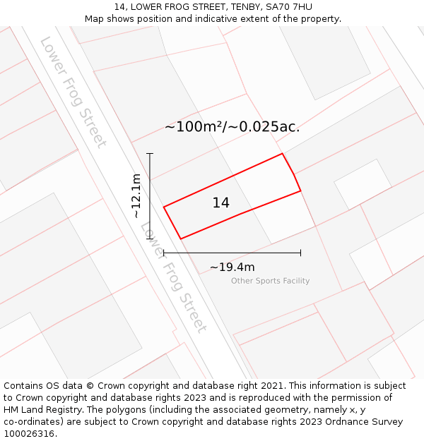 14, LOWER FROG STREET, TENBY, SA70 7HU: Plot and title map