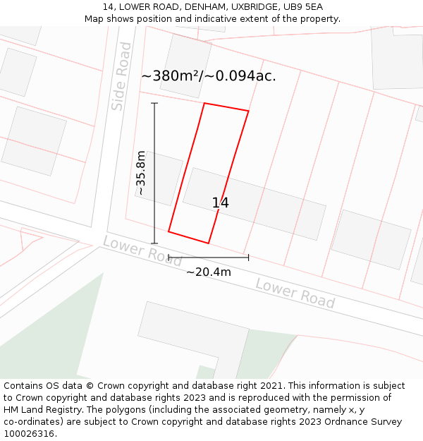 14, LOWER ROAD, DENHAM, UXBRIDGE, UB9 5EA: Plot and title map